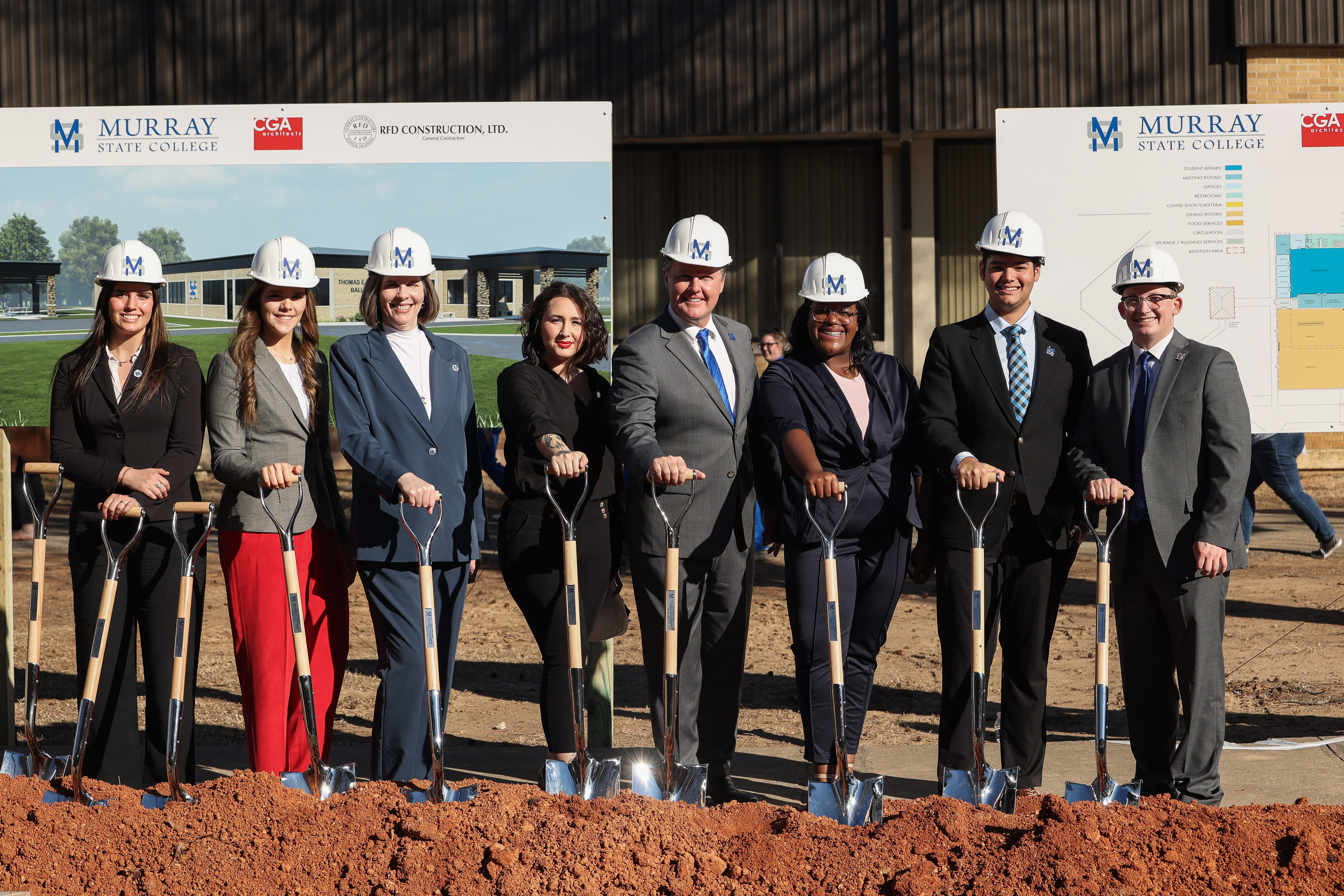 Murray State College SGA officers with President Faltyn and VP Henthorn at groundbreaking.